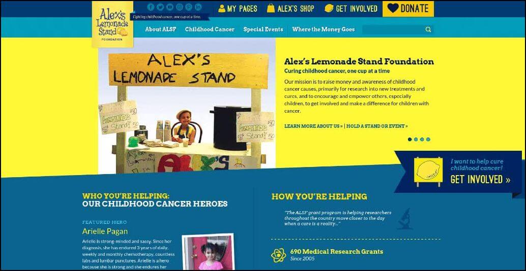 Alex's Lemonade Stand Foundation has created a site with airtight branding that perfectly reflects their mission.