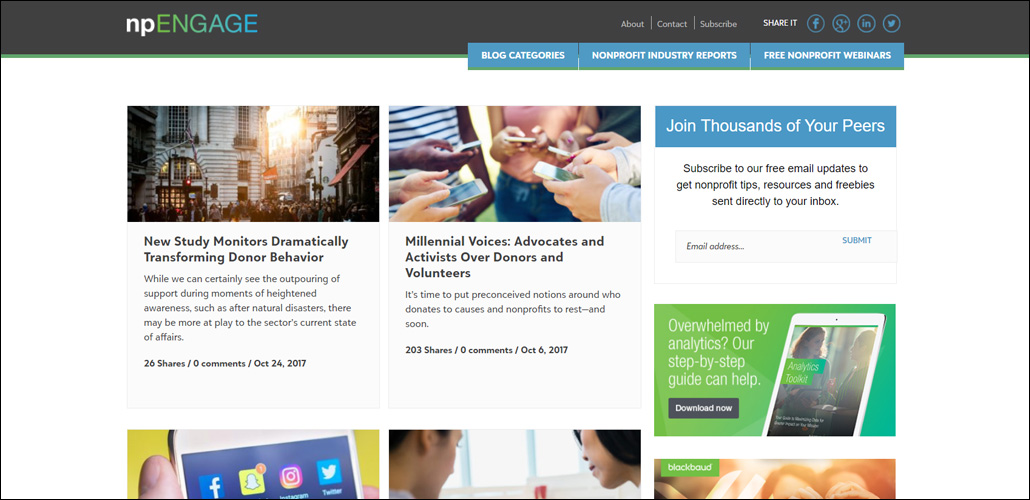 Look for news and analysis of the latest nonprofit trends on npEngage's nonprofit blog.