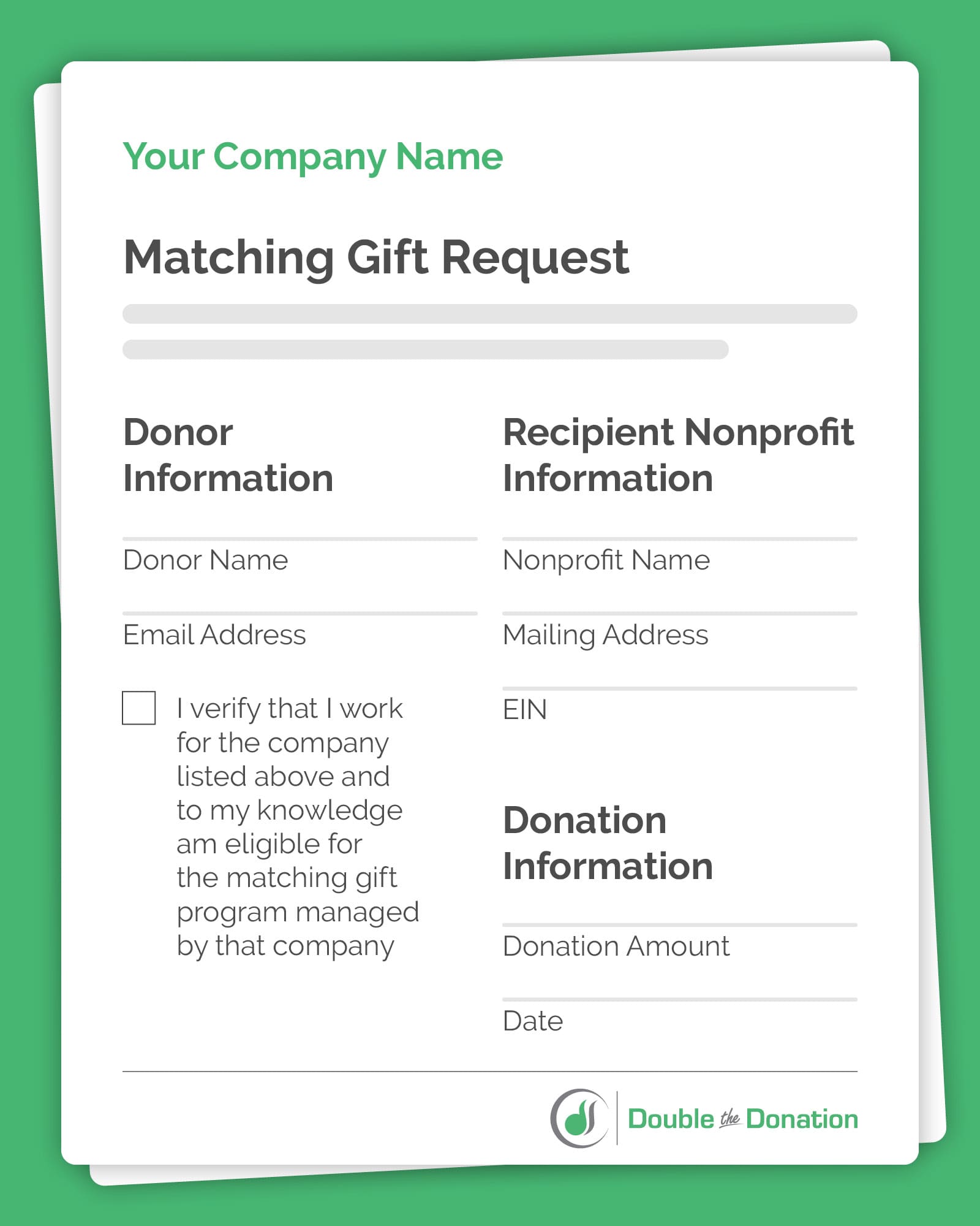 Matching gift form e-sign with Double the Donation's standard matching gift form