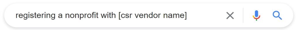 Here's an example of a Google search for nonprofit CSR platform registration.