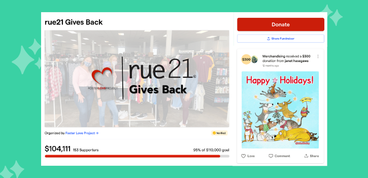 This image shows rue21’s employee giving campaign, which is an annual giving staff fundraiser.