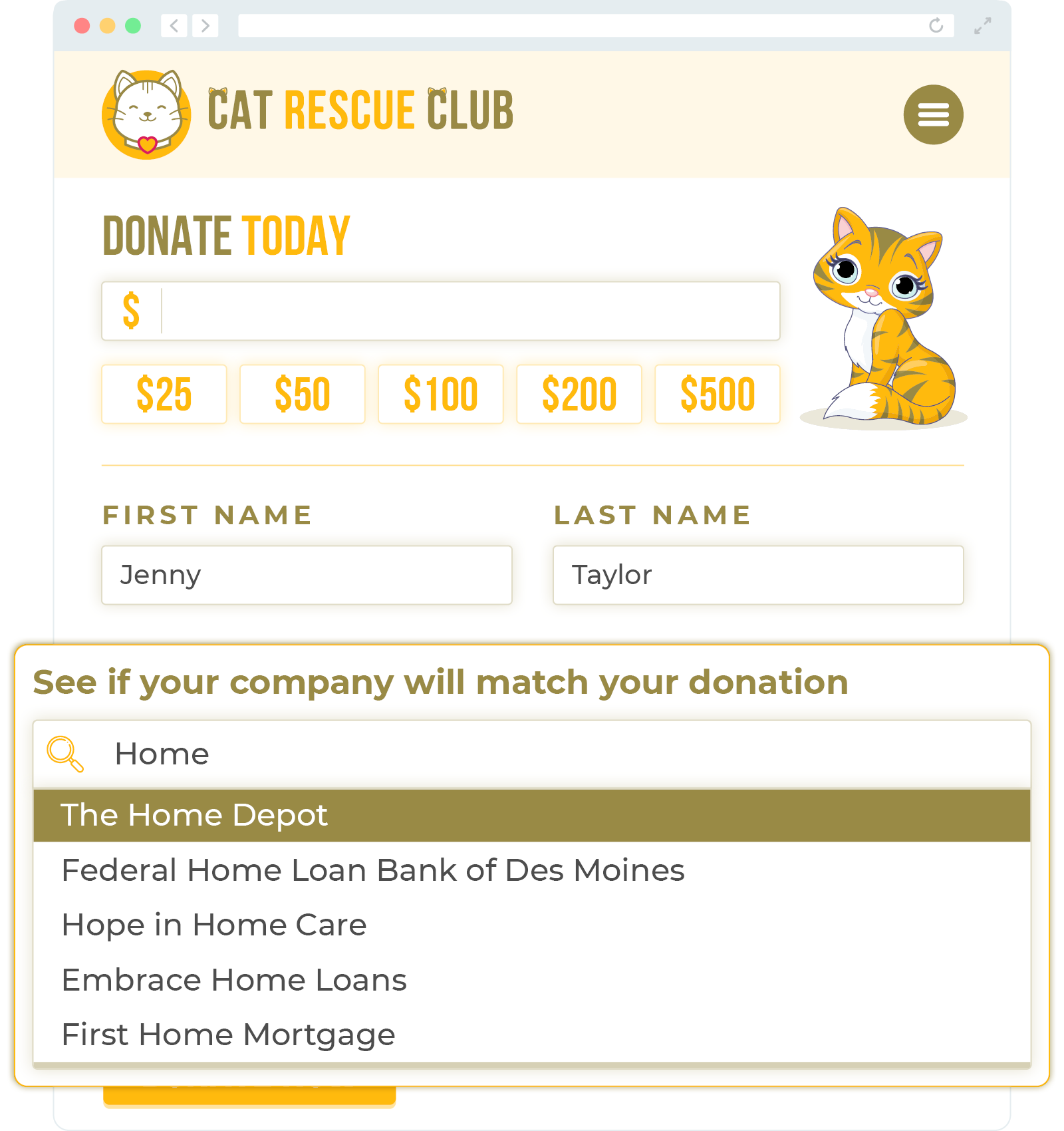 360MatchPro sample donation page