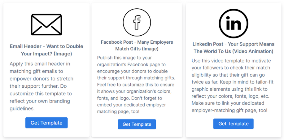 Market matching gifts in your digital communications with Double the Donation's helpful templates