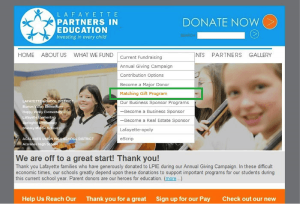 Add Matching Gifts to your Website's Navigation