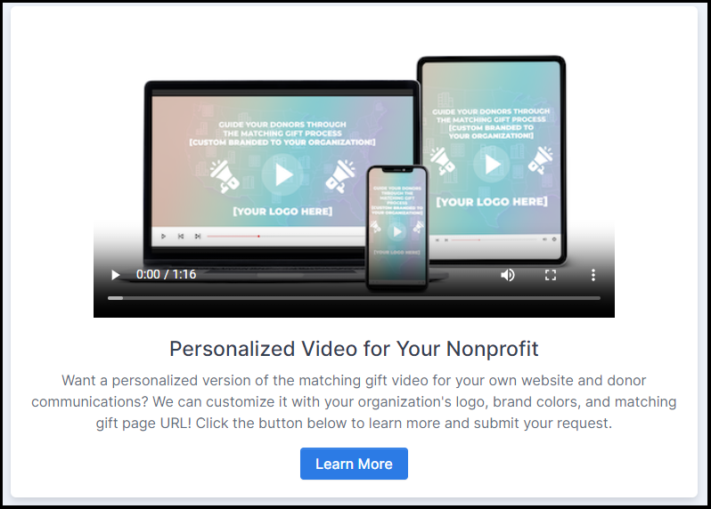 Custom-branded matching gift video